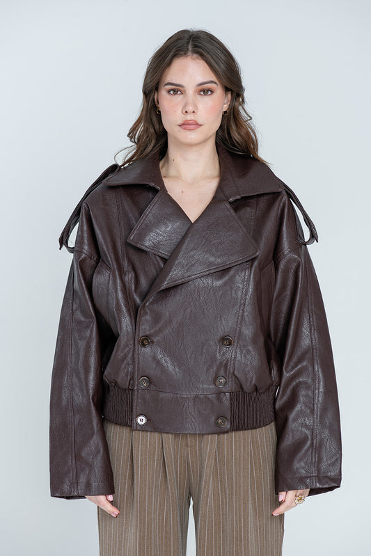 Arden Oversized Faux-Leather Jacket