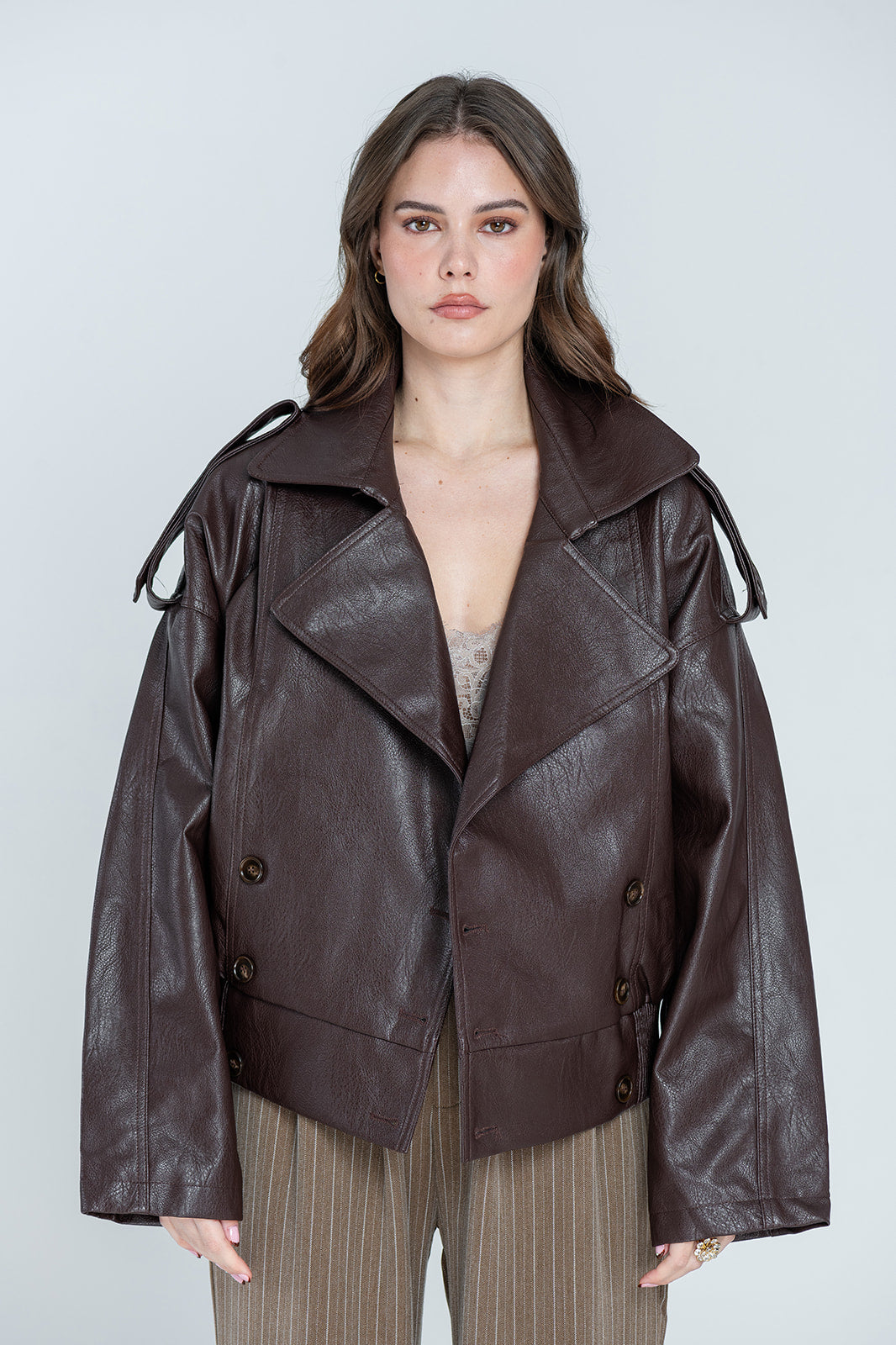 Arden Oversized Faux-Leather Jacket